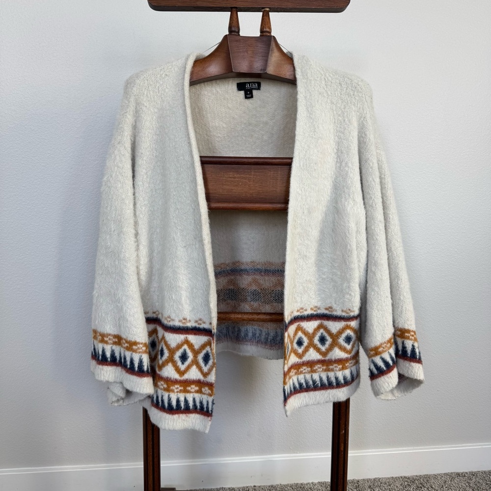 a.n.a A New Approach Cozy Open Front Cardigan M Southwestern Aztec Fuzzy Knit